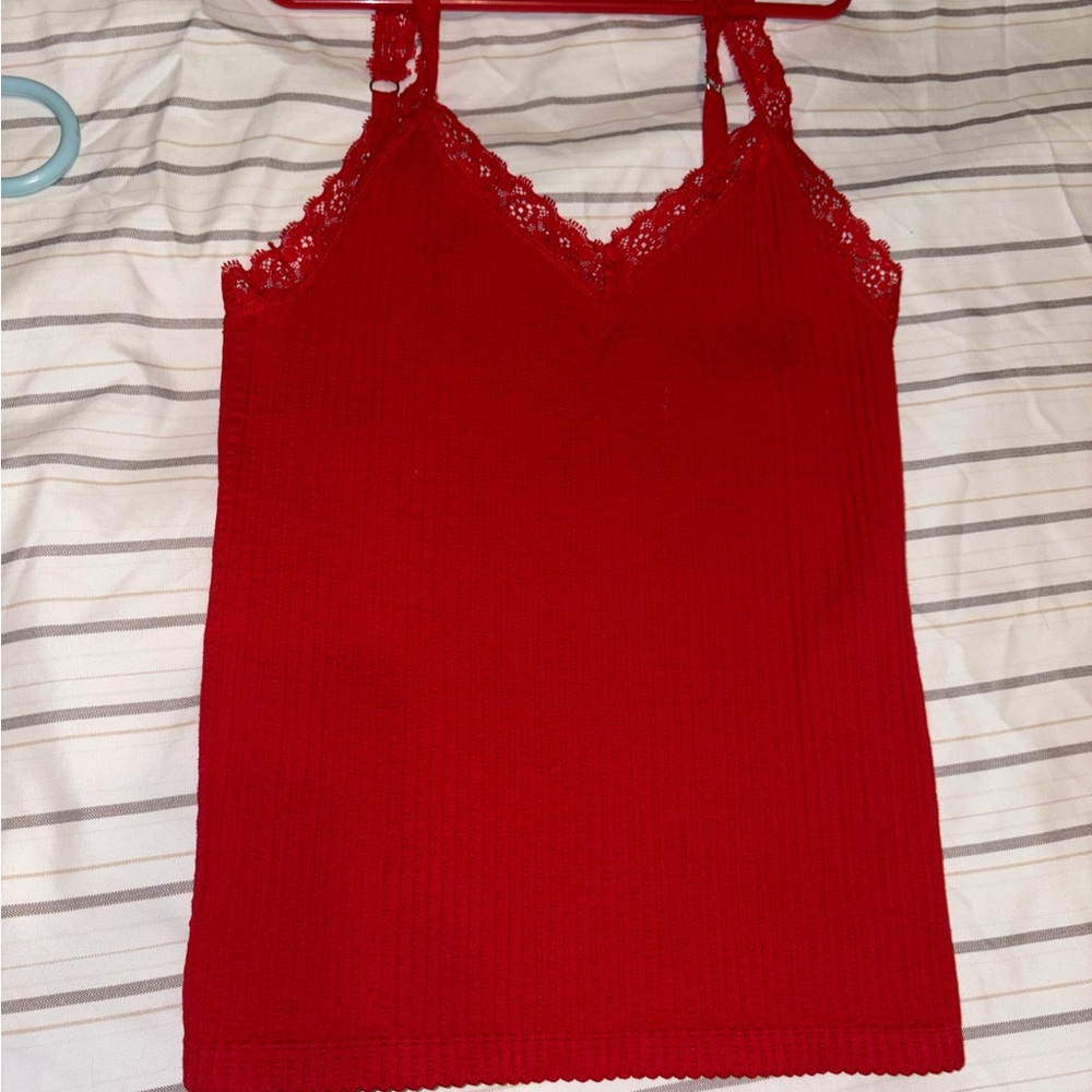 Red Lace Trim Cami Top
